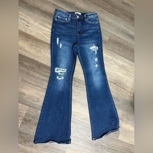 Zenana Outfitters Medium Blue Distressed Flare Jeans